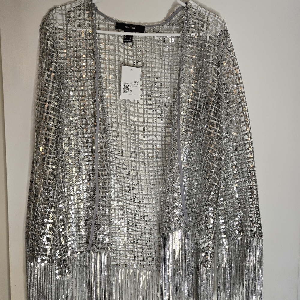 Forever 21 Silver kimono fringe open top